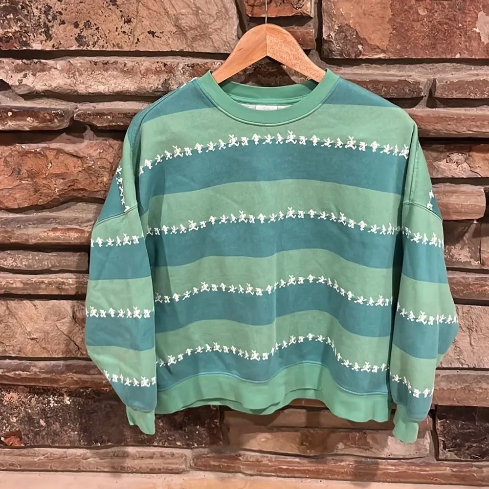 Disneyland Resort Green Striped Crewneck Sweatshirt